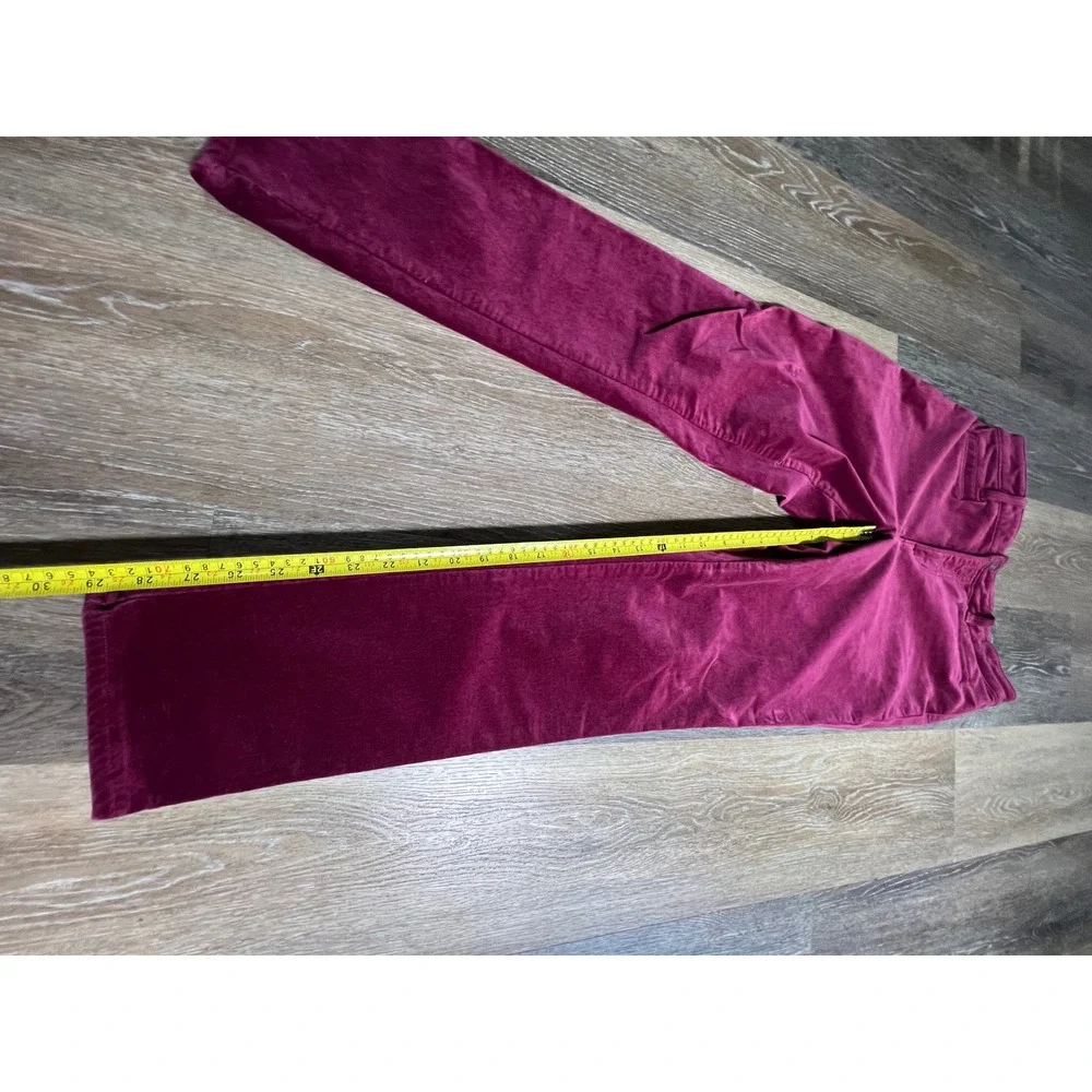 Lands End Velvet Slim Pants Womens 10 Burgundy Good Mid Rise Corduroy Trousers